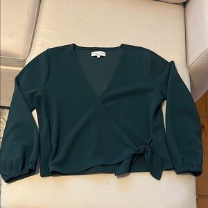 Madewell Green Long Sleeve Wrap Blouse